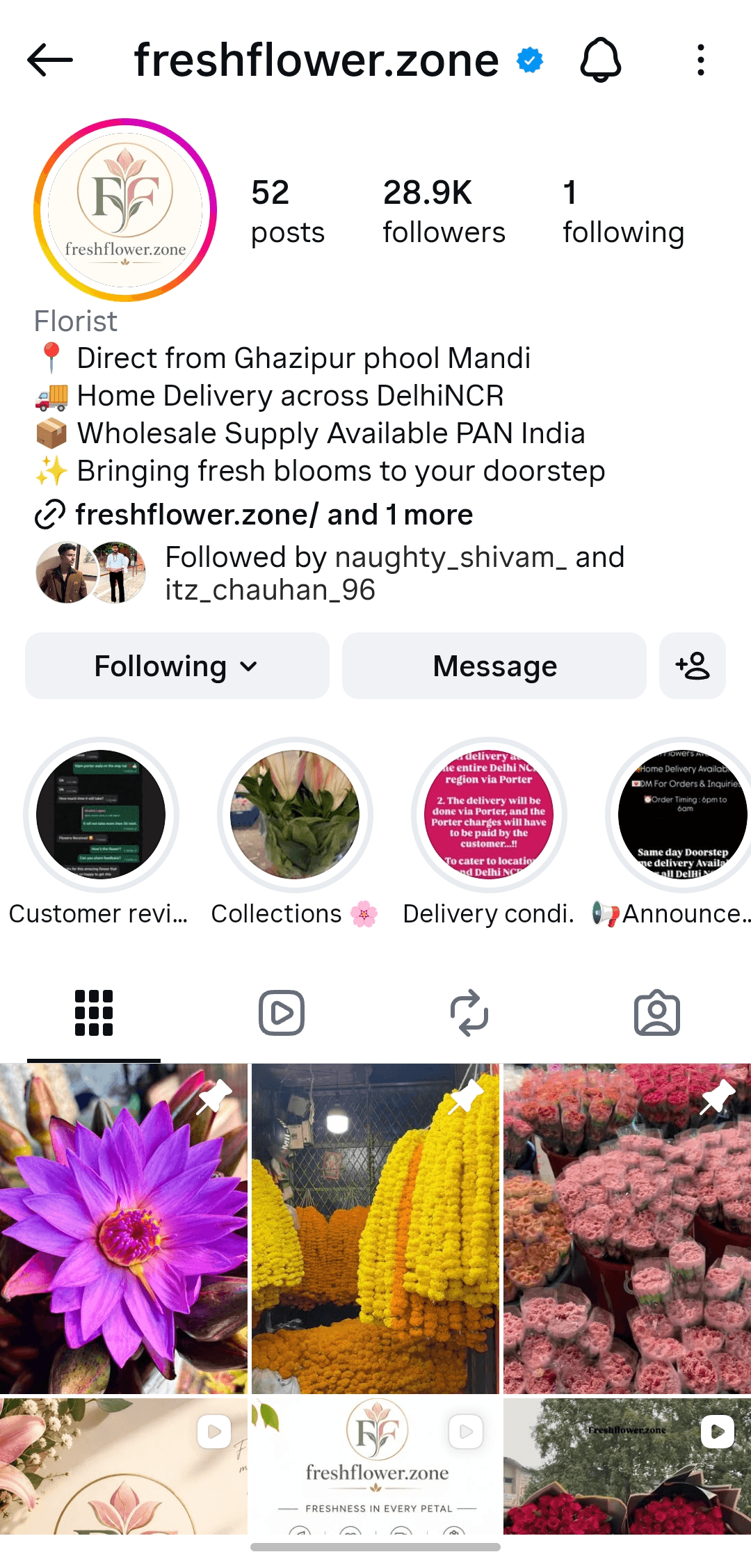 Fresh Flower Zone (@freshflower.zone) Instagram profile screenshot